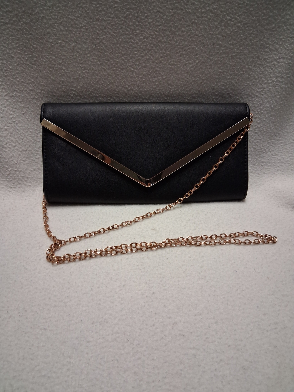 Aldo Black Envelope Clutch with Gold Chain Accent